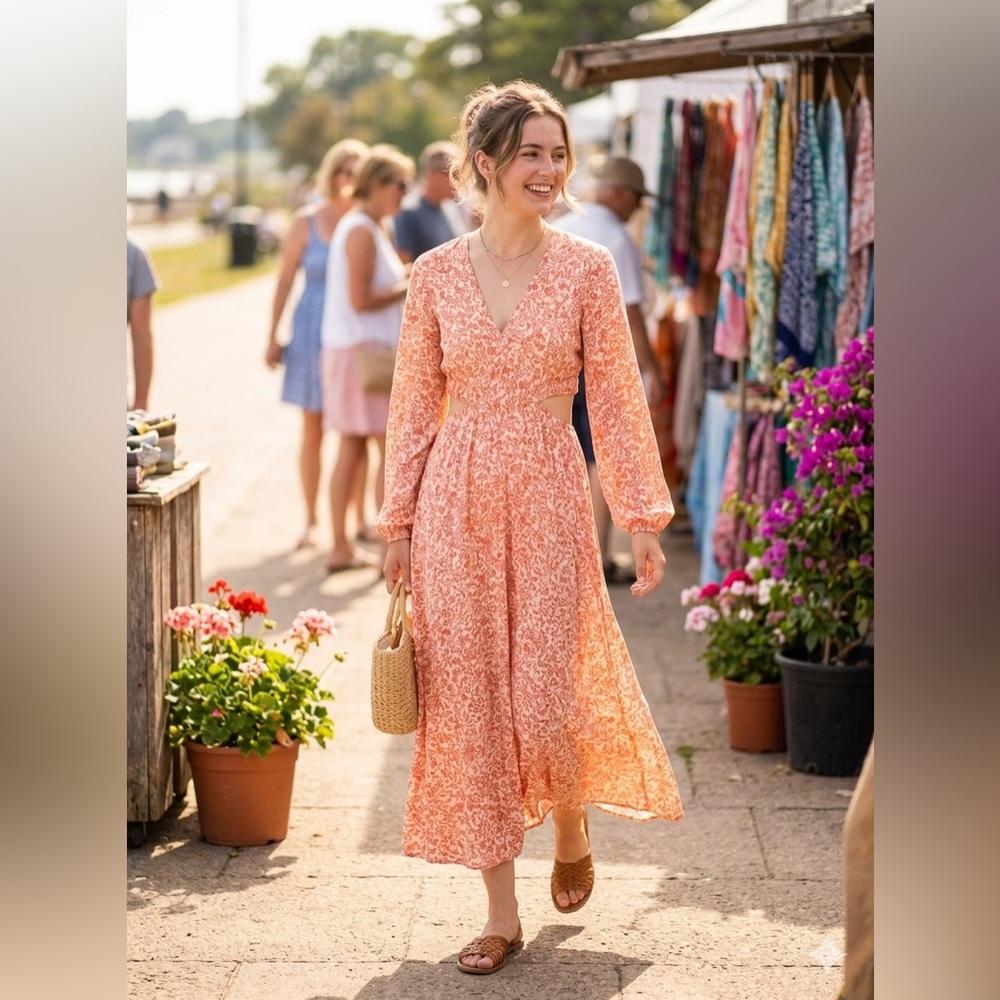 Old Navy Pink Patterned Long Sleeve Dress